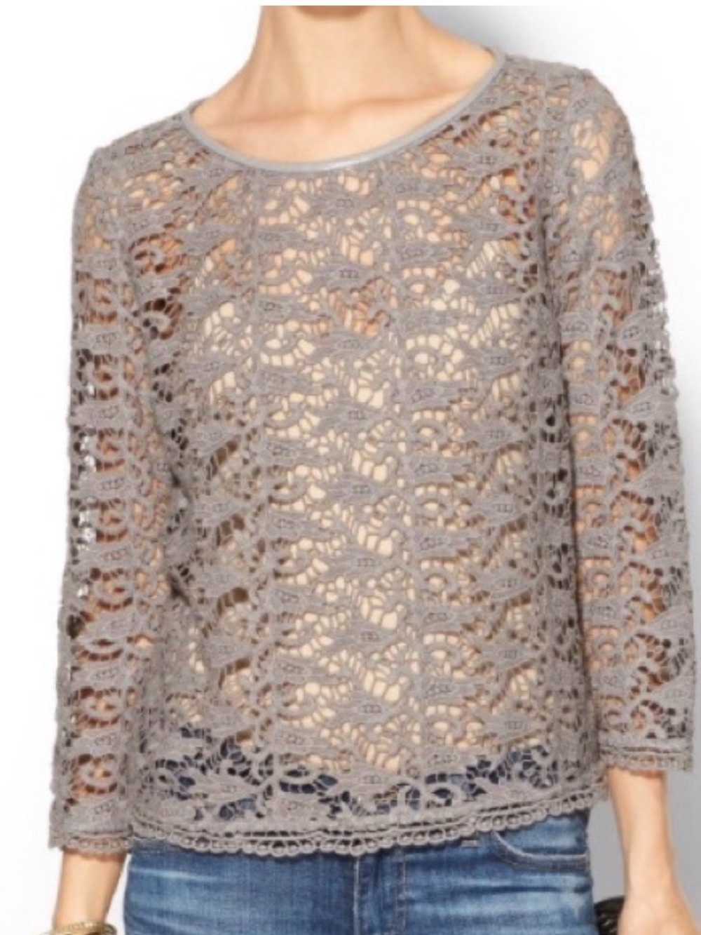 Joie Antonina Gray Crochet Lace Top Size Small